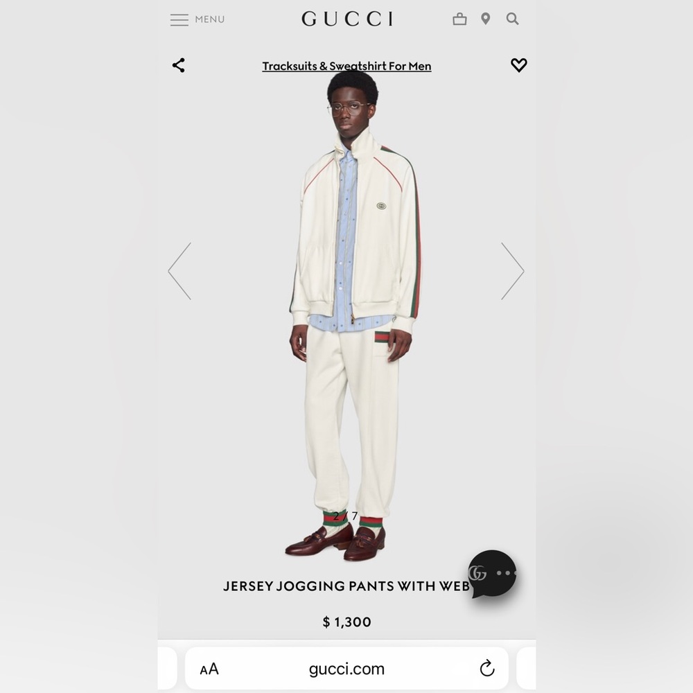 Gucci Jersey Zip-Up Sweatshirt and Jogging Pants with Web. Men’s size XL.
